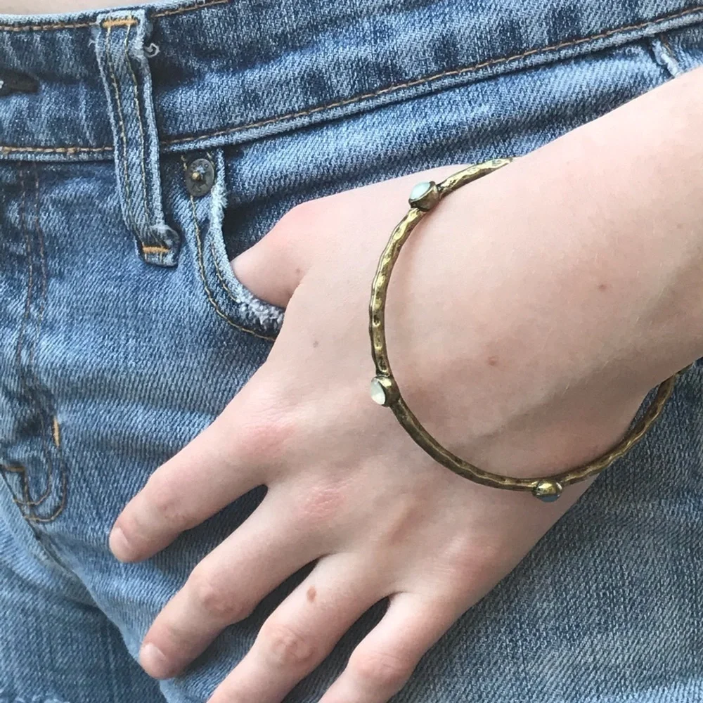 Multi Stone Bangle Gold Tone Blue And Smoky White